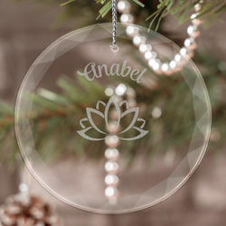 Lotus Flower Engraved Glass Ornament (Personalized)