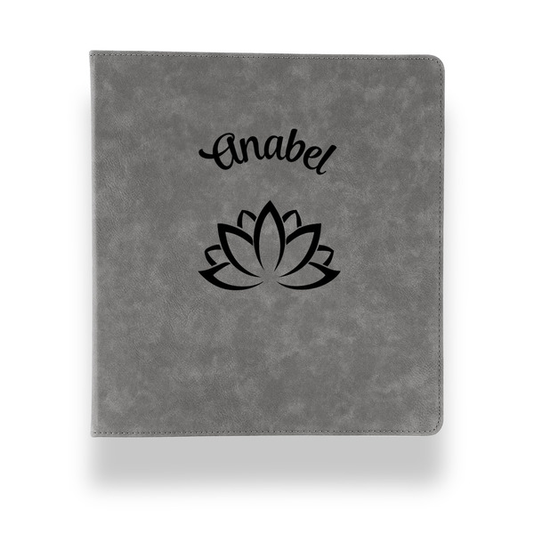 Custom Lotus Flower Leather Binder - 1" - Grey (Personalized)