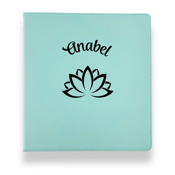 Custom Lotus Flower Leather Binder - 1" - Teal (Personalized)