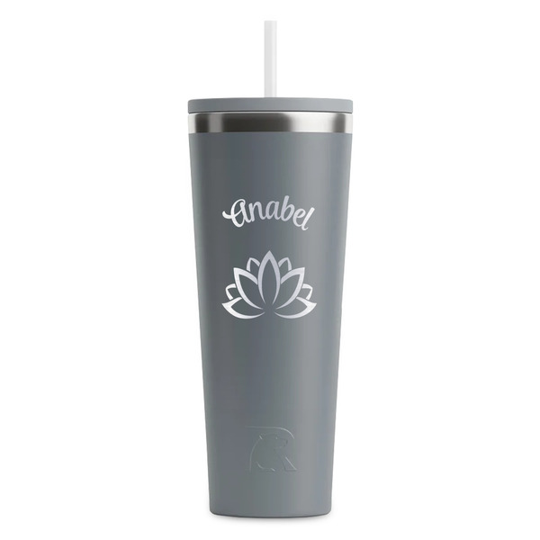 Custom Lotus Flower RTIC Everyday Tumbler with Straw - 28oz - Grey - Single-Sided (Personalized)