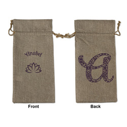 Lotus Flower Large Burlap Gift Bag - Front & Back (Personalized)