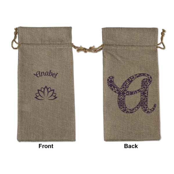 Custom Lotus Flower Large Burlap Gift Bag - Front & Back (Personalized)