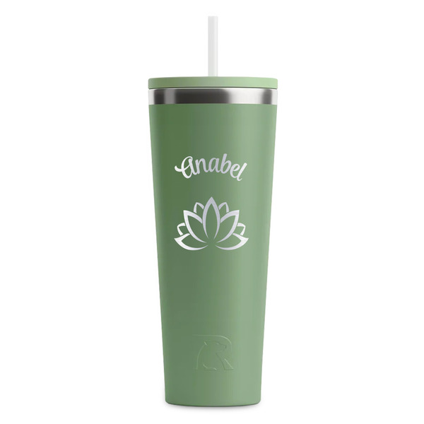 Custom Lotus Flower RTIC Everyday Tumbler with Straw - 28oz - Light Green - Single-Sided (Personalized)