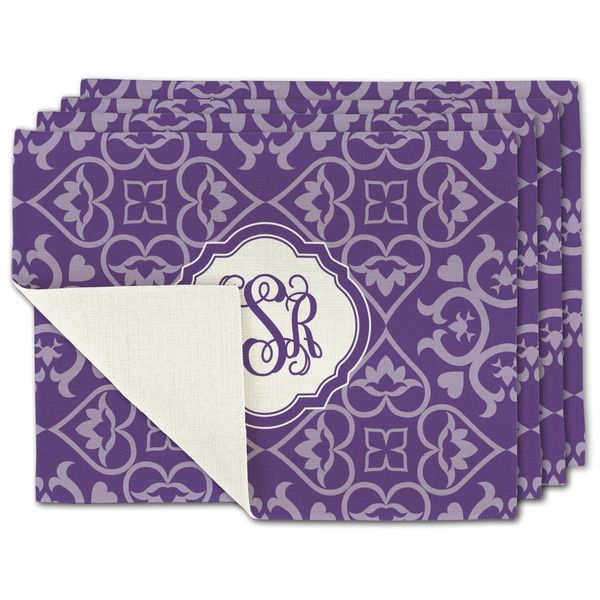 Custom Lotus Flower Single-Sided Linen Placemat - Set of 4 w/ Monogram