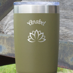 Lotus Flower 20 oz Stainless Steel Tumbler - Olive - Double Sided (Personalized)
