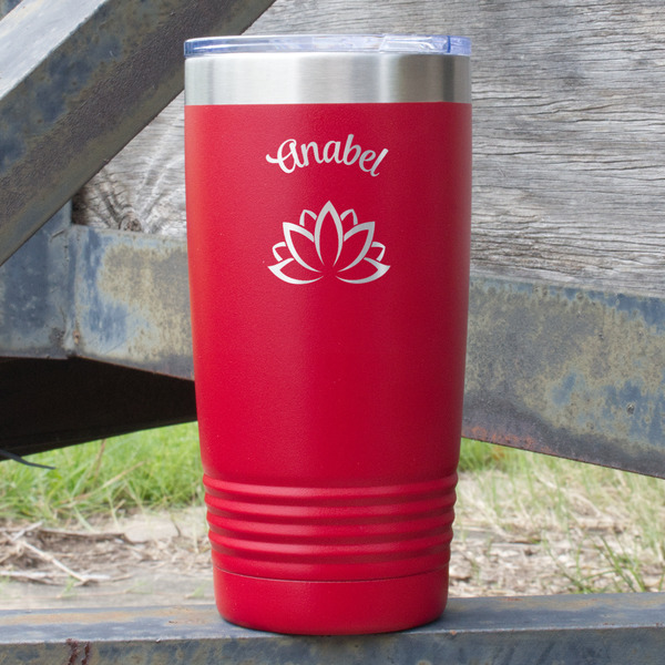 Custom Lotus Flower 20 oz Stainless Steel Tumbler - Red - Double Sided (Personalized)