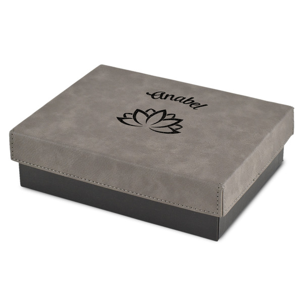 Custom Lotus Flower Small Gift Box w/ Engraved Leather Lid (Personalized)