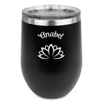 Lotus Flower Stemless Stainless Steel Wine Tumbler - Black - Double Sided (Personalized)