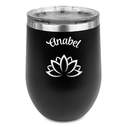 Lotus Flower Stemless Stainless Steel Wine Tumbler - Black - Single Sided (Personalized)