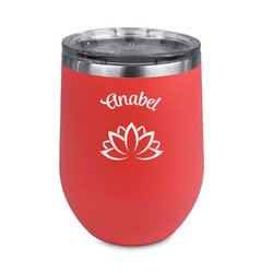 Lotus Flower Stemless Stainless Steel Wine Tumbler - Coral - Single Sided (Personalized)