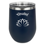 Lotus Flower Stemless Stainless Steel Wine Tumbler - Navy - Double Sided (Personalized)