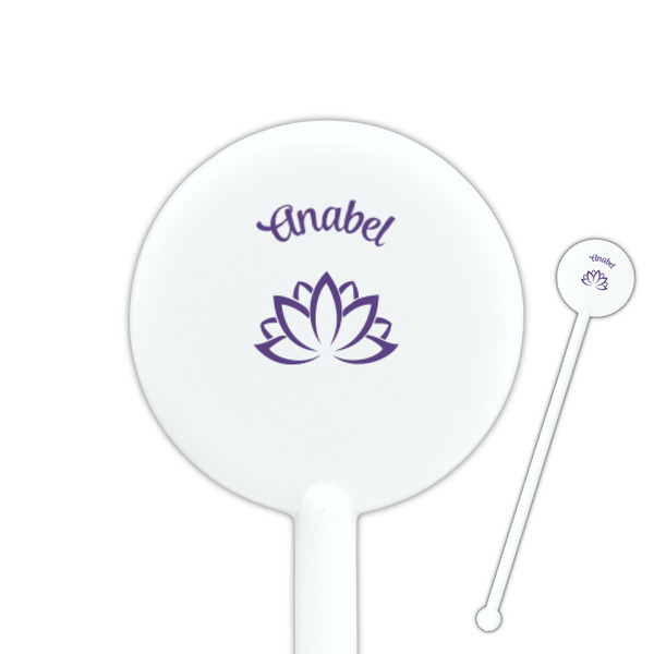Custom Lotus Flower 5.5" Round Plastic Stir Sticks - White - Double Sided (Personalized)