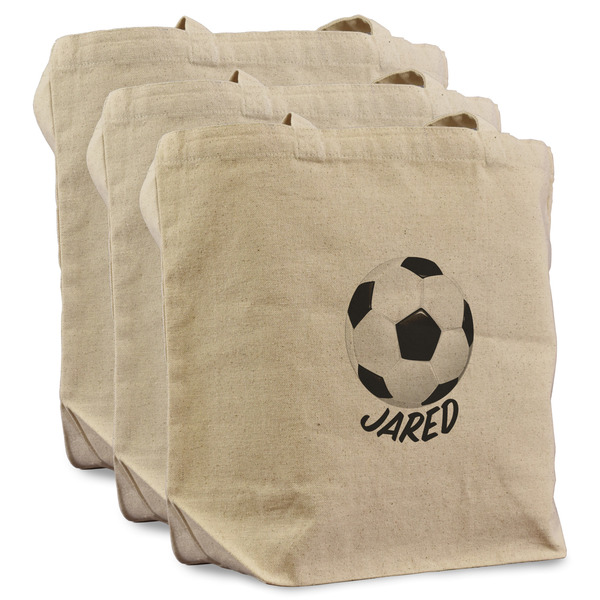 Custom Soccer Reusable Cotton Grocery Bags - Set of 3 (Personalized)