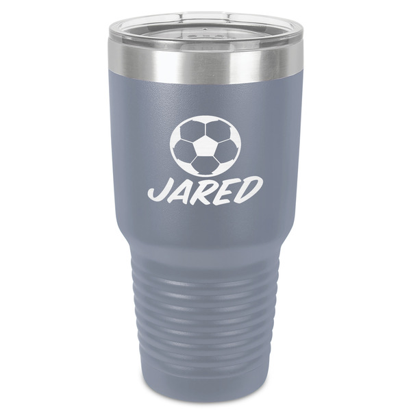 Custom Soccer 30 oz Stainless Steel Tumbler - Grey - Single-Sided (Personalized)