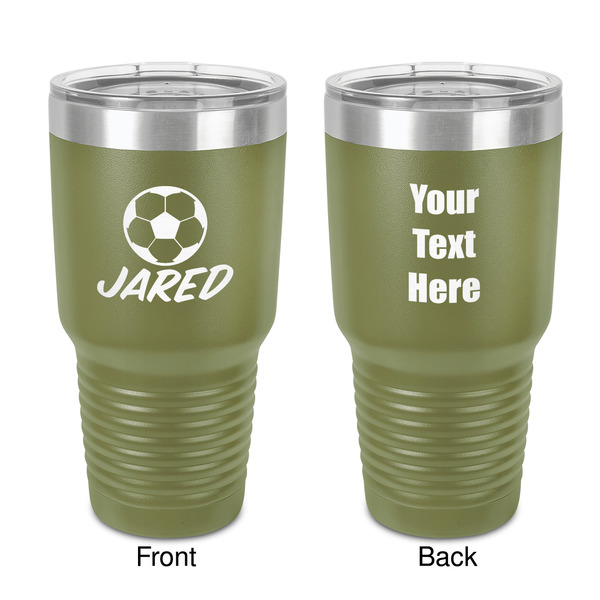 Custom Soccer 30 oz Stainless Steel Tumbler - Olive - Double-Sided (Personalized)