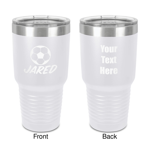 Custom Soccer 30 oz Stainless Steel Tumbler - White - Double-Sided (Personalized)