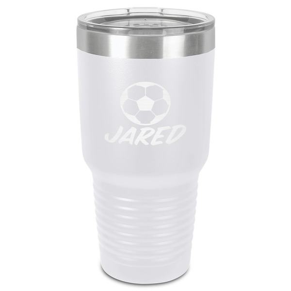 Custom Soccer 30 oz Stainless Steel Tumbler - White - Single-Sided (Personalized)