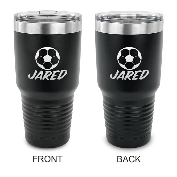 Custom Soccer 30 oz Stainless Steel Tumbler - Black - Double Sided (Personalized)