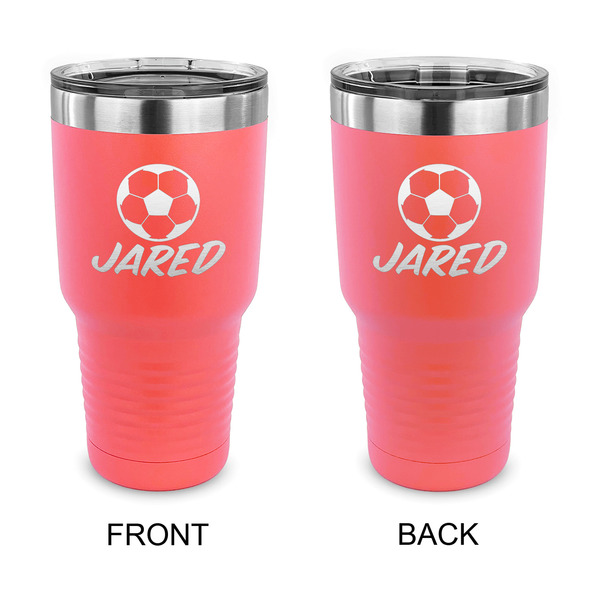 Custom Soccer 30 oz Stainless Steel Tumbler - Coral - Double Sided (Personalized)