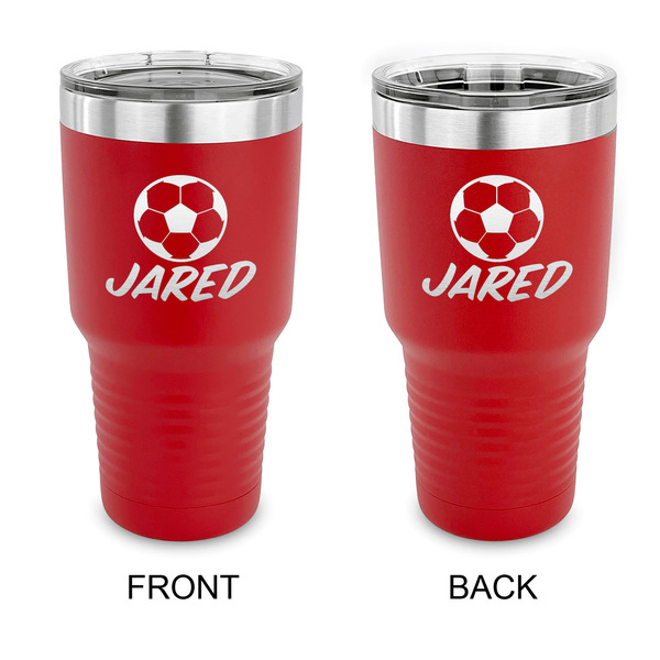 Custom Soccer 30 oz Stainless Steel Tumbler - Red - Double Sided (Personalized)