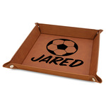 Soccer Faux Leather Dice Tray - 9" x 9" - Rawhide (Personalized)