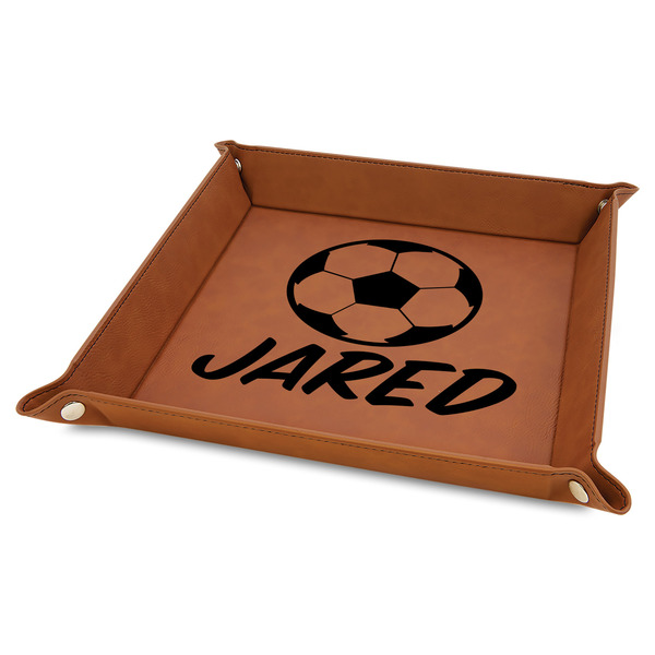 Custom Soccer Faux Leather Dice Tray - 9" x 9" - Rawhide (Personalized)