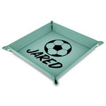 Soccer Faux Leather Dice Tray - 9" x 9"  - Teal (Personalized)