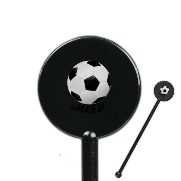 Custom Soccer 5.5" Round Plastic Stir Sticks - Black - Double Sided (Personalized)