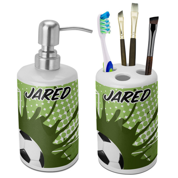 Custom Soccer Ceramic Bathroom Accessories Set (Personalized)