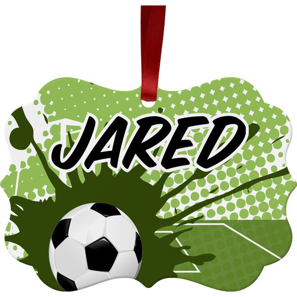 Custom Soccer Metal Frame Ornament - Double Sided w/ Name or Text