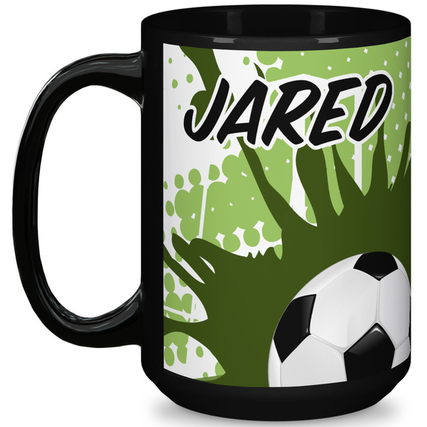 Custom Soccer 15 Oz Coffee Mug - Black (Personalized)