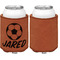 Soccer Cognac Leatherette Can Sleeve - Single Sided Front and Back