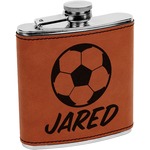 Soccer Leatherette Wrapped Stainless Steel Flask (Personalized)