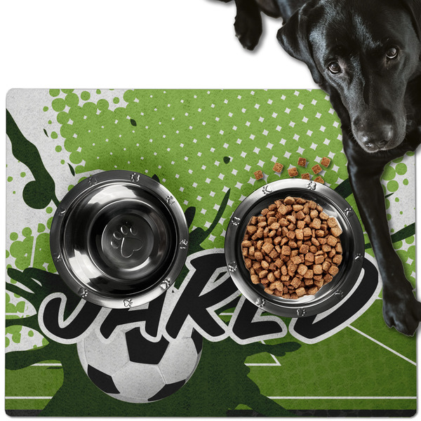 Custom Soccer Dog Food Mat - Large w/ Name or Text