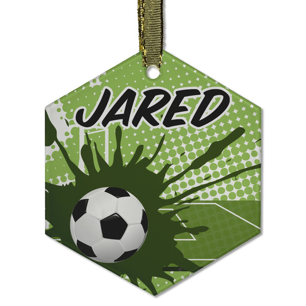 Custom Soccer Flat Glass Ornament - Hexagon w/ Name or Text