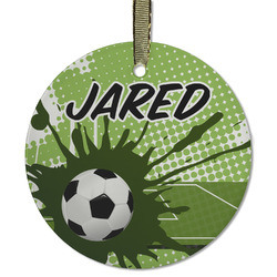 Soccer Flat Glass Ornament - Round w/ Name or Text