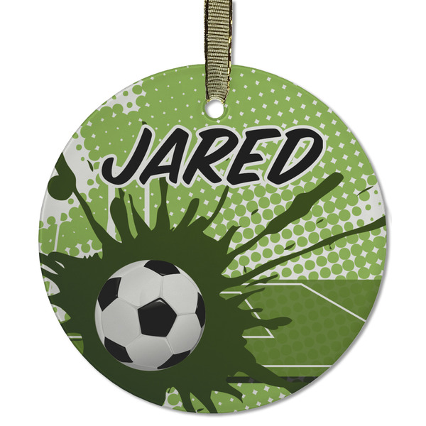 Custom Soccer Flat Glass Ornament - Round w/ Name or Text