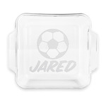 Soccer Glass Cake Dish with Truefit Lid - 8in x 8in (Personalized)