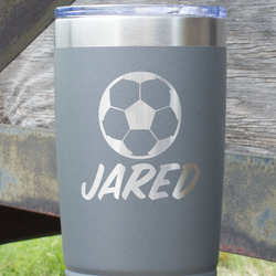 Soccer 20 oz Stainless Steel Tumbler - Grey - Double Sided (Personalized)