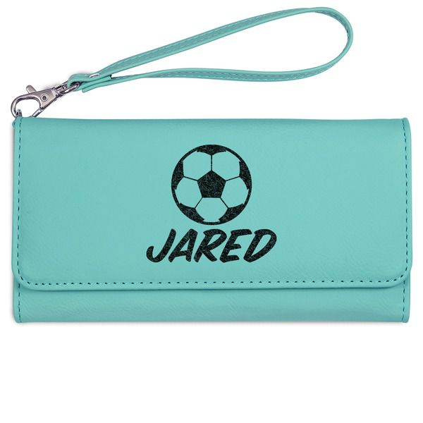 Custom Soccer Ladies Leatherette Wallet - Laser Engraved- Teal (Personalized)