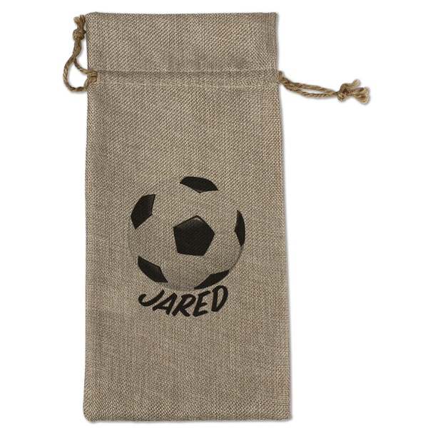 Custom Soccer Large Burlap Gift Bag - Front (Personalized)