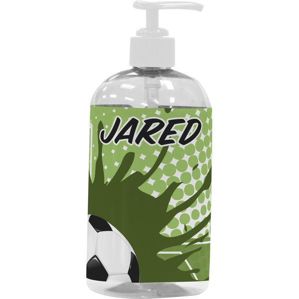 Custom Soccer Plastic Soap / Lotion Dispenser (16 oz - Large - White) (Personalized)