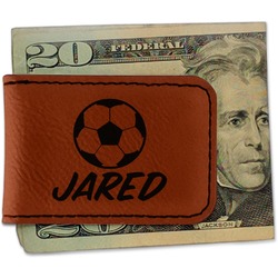 Soccer Leatherette Magnetic Money Clip - Double Sided (Personalized)