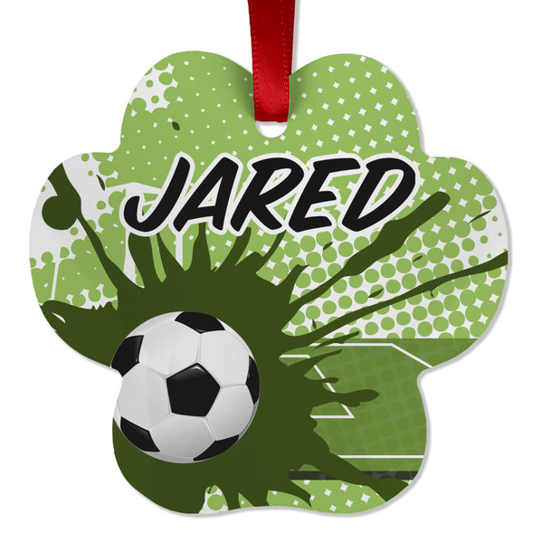 Custom Soccer Metal Paw Ornament - Double Sided w/ Name or Text