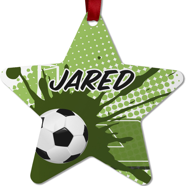 Custom Soccer Metal Star Ornament - Double Sided w/ Name or Text