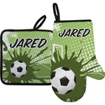 Soccer Right Oven Mitt & Pot Holder Set w/ Name or Text