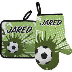 Soccer Right Oven Mitt & Pot Holder Set w/ Name or Text