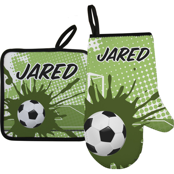 Custom Soccer Oven Mitt & Pot Holder Set w/ Name or Text