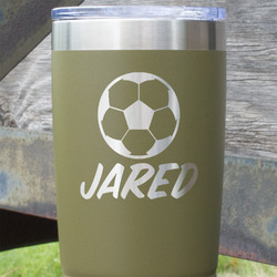 Soccer 20 oz Stainless Steel Tumbler - Olive - Double Sided (Personalized)