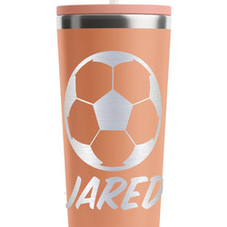 Soccer RTIC Everyday Tumbler with Straw - 28oz - Peach - Single-Sided (Personalized)